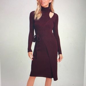 NWT Lulus Burgundy Wrap Midi Sweater Dress